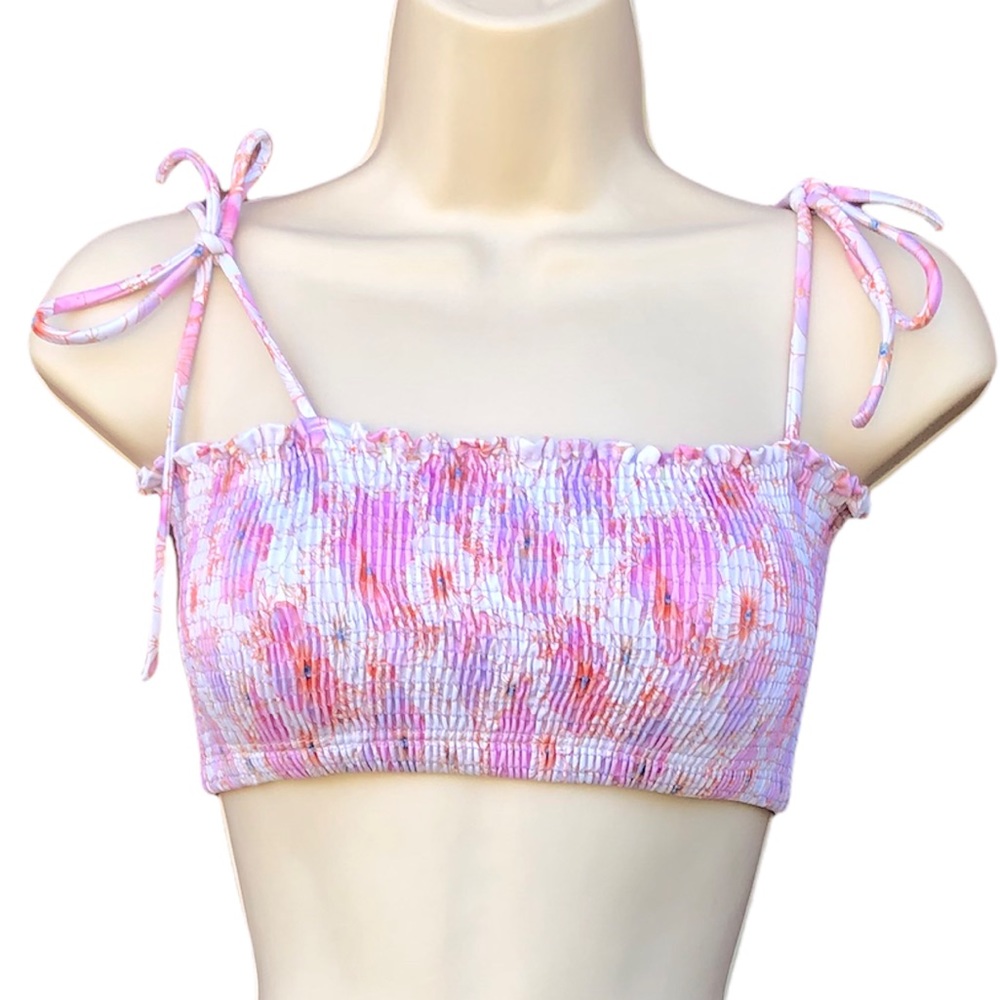 Peixoto Small Cleo Top Tube Smock Pastel Floral Toe Straps Pink White Light Blue